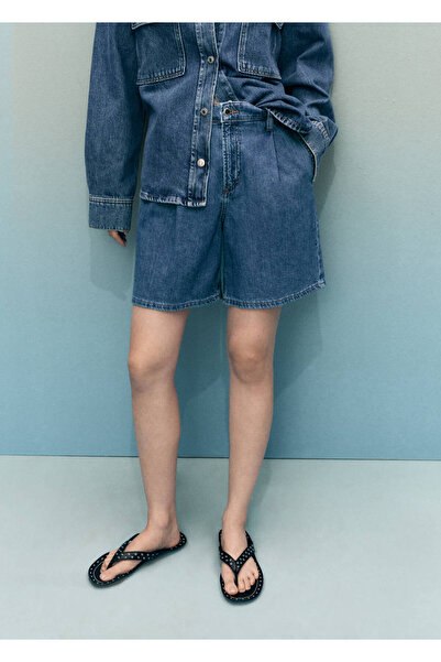 MANGO Woman Denim-Bermudashorts mit mittlerer Taille und Falten