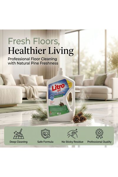 litro سائل تنظيف وتعقيم الأرضيات 4×3 لتر - برائحة الصنوبر الطبيعية - سائل تنظيف الأرضيات بالجملة، مطهر قوي للأرضيات للتنظيف العميق، للاستخدام المنزلي والتجاري