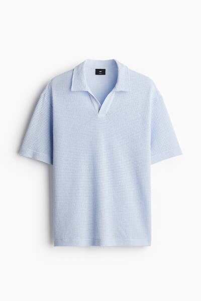 H&M Pirinç Örgülü Polo Tişört Loose Fit