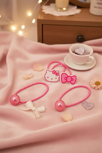 Miniso Sanrio Lisanslı Hello Kitty Saç Tokası Seti – 4 Adet Pembe Detaylı