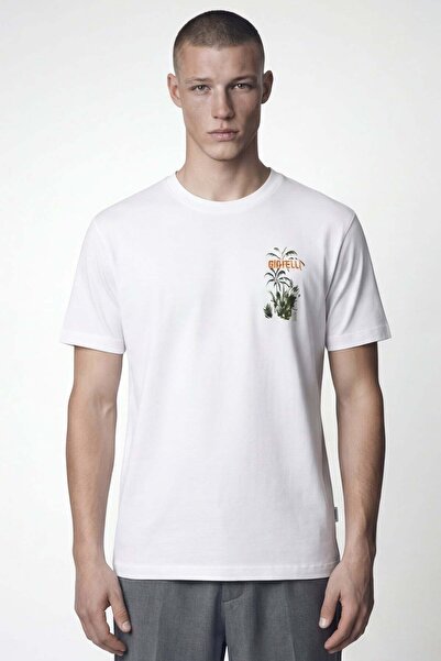 Sabri Özel BİSİKLET YAKA BASKILI ERKEK T-SHIRT Beyaz