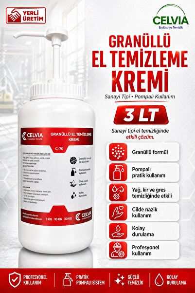 CELVIA Temizlik Granüllü Sanayi Tipi El Temizleme Kremi ( Pompalı) 3kg