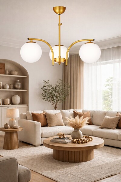ESSLİGHT Yalın 3’lü Eskitme Beyaz Camlı Modern Salon Mutfak Yatak Odası Avizesi