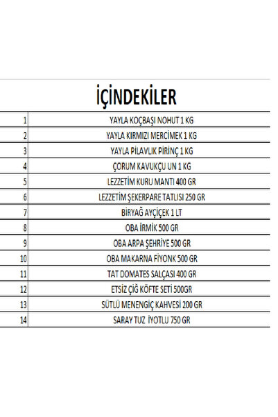 Yayla Lüks kumanya erzak kolisi Ramazan paketi 13 ürün 9 kg