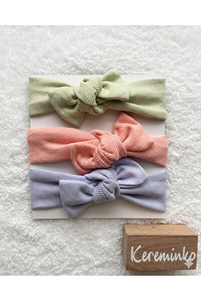 Kereminko Bebek Baby Girl and Child Soft Colorful Bow Hair Bandana Set of 3