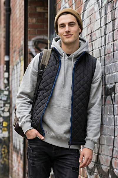 OSTORM Black Color Checked Patterned Men's Vest