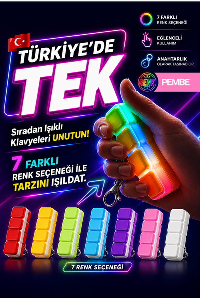 TriDex Işıklı Klavye Anahtarlık (Pembe)- Yavaş ve Hızlı Rastgele Tüm Renkler ...