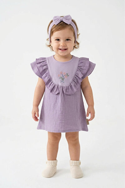 VEGAMOD Summer Baby Girl Muslin Dress with Embroidered Collar and Bands 6-9-1...