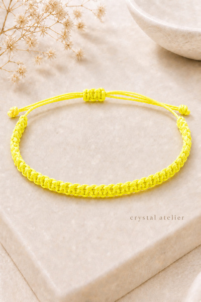 Crystal Atelier Unisex Sarı Asansörlü Ayarlanabilir Örgü Makrome Bileklik-Hed...