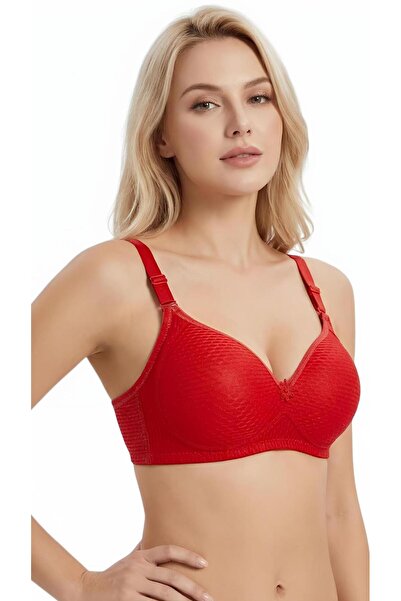 Ebru Silicone Jacquard Micro Wire-Free (Wireless) Gathering Red Bra Ebr-1055