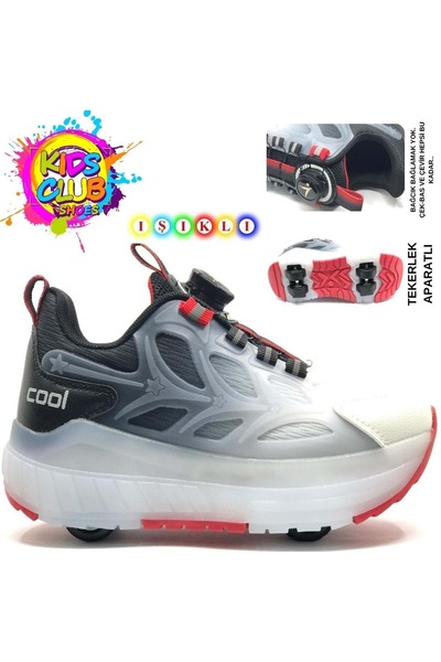 KCMN Cool Wheel Akıllı Bağcıklı Işıklı Ortopedik Patenli Çocuk Spor Ayakkabı ...