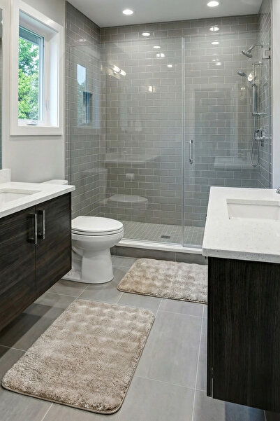 Halispecial Yuma 2’li Peluş Bubble Banyo Paspas Seti 60x100+50x60 cm Kaymaz T...