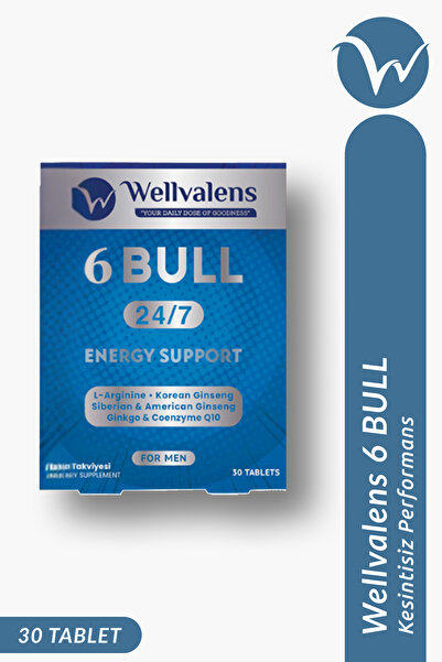 Wellvalens 6 Bull - Erkeklere Özel Enerji & Güç Desteği - 3 Tip Ginseng, L-Ar...