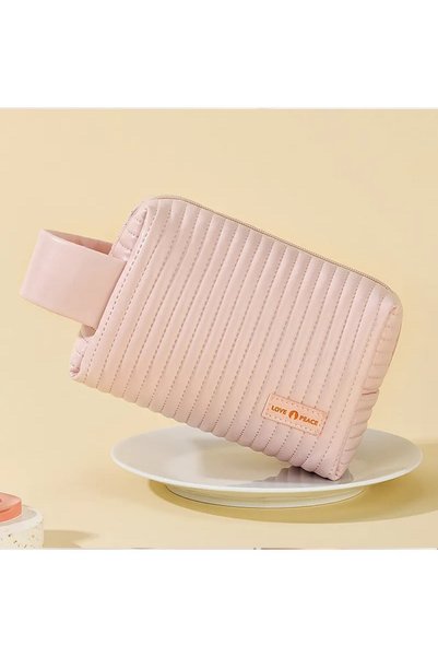 Valoa Faux Leather Quilted Makeup Bag And Travel Care Bag Beige