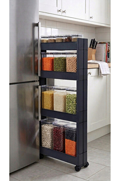 Mulina Home SLİM 4 KATLI ÇOK AMAÇLI TEKERLEKLİ ORGANİZER MUTFAK RAFI (ANTRASİT)