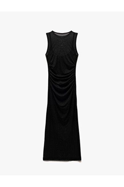 Koton Bisiklet Yaka Kolsuz Astarlı Midi Tül Bodycon Elbise