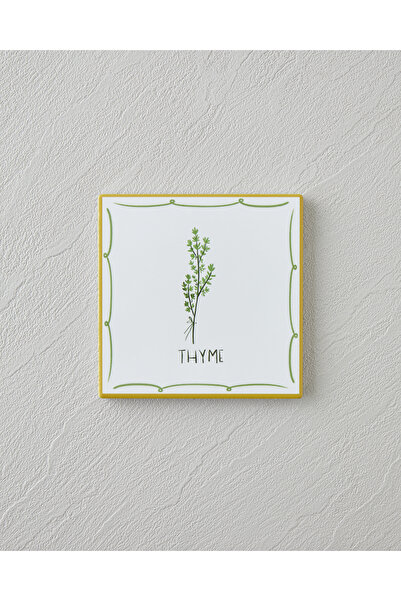 English Home Thyme Seramik Bardak Altlığı 10.8x0.8 cm Beyaz - Yeşil