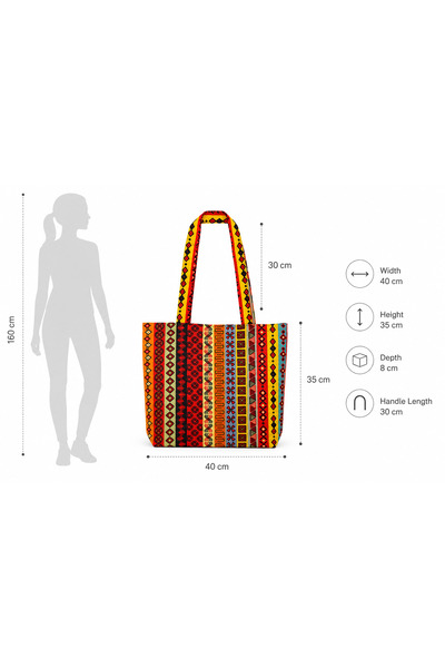 shopExxtra Anadolu Kilim Desenli Keten Omuz Çantası Kadın Omuz Çantası, Geniş Hacimli, Günlük Kullanım