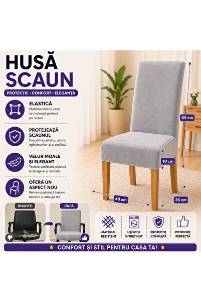 SMARTECH Husă universală pentru scaun, material catifea, lavabilă, curea elas...