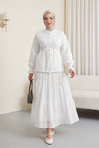 Modamorfo Buttoned Front, Lace-Up Waist, Elastic Sleeves, Skirt, Lace Suit - ...