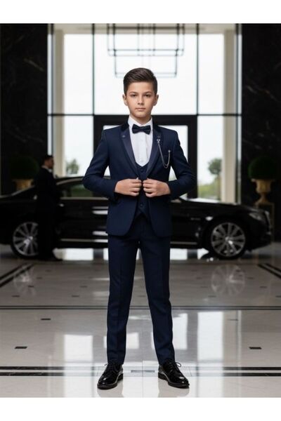 Zekids Αγόρι Παιδικό Διπλό Πέτο Κοστούμι 5 τεμαχίων με λεπτομέρεια βελόνας