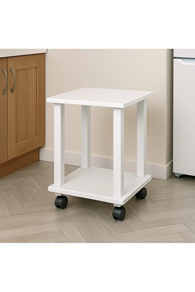 nefes sanat ÖMÜR HOBİ Tekerlekli Damacana Standı – Beyaz MDF Sehpa 30x30 cm, Su Pompası Uyumlu