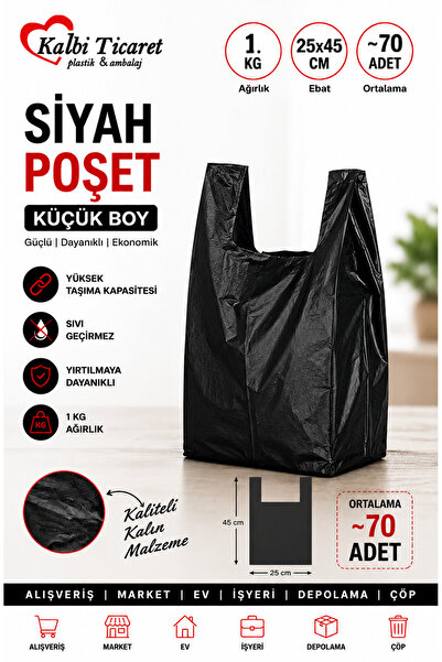 Kalbi Ticaret Kalın Siyah Poşet Küçük Boy 1 Kg Poşet Market Manav Hışır Atlet...