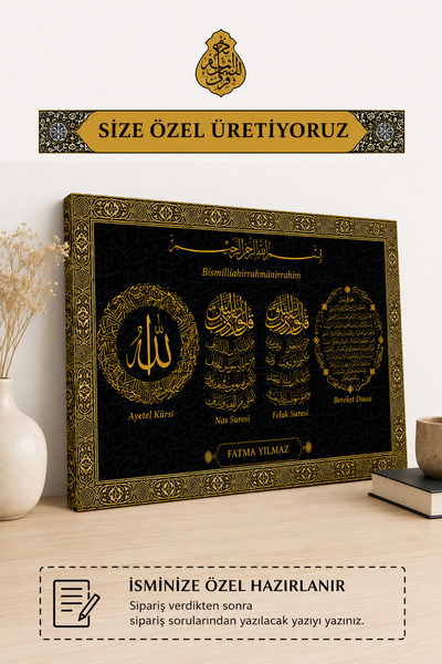 KanvasSepeti Adınıza Ailenize Sevdiklerinize Özel İslami Duvar Tablosu -Ev He...
