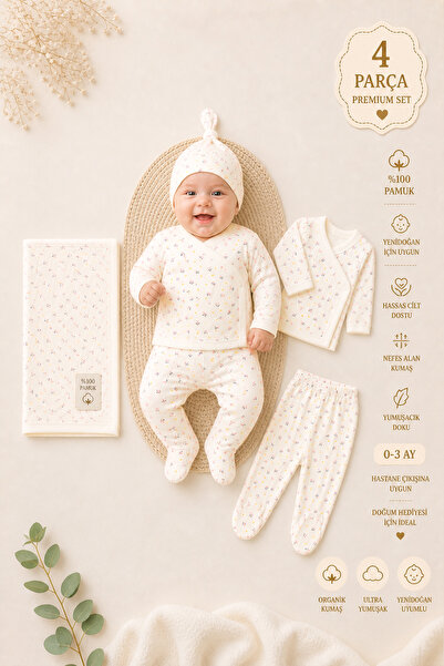 Sitilin Baby Girl White Flower 4-Piece Blanket Hospital Discharge Set Stl7107