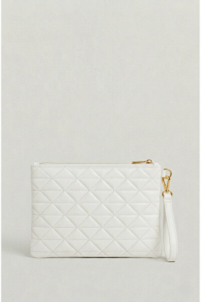 Bagfoni Beyaz Üçgen Desenli Portföy Clutch El Çantası