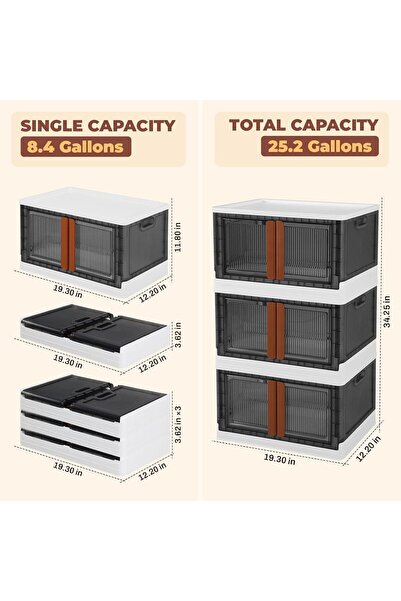 Arabest 4-Pack 19 Gallon Storage Bins with Lids, Folding with Wheels & Doors