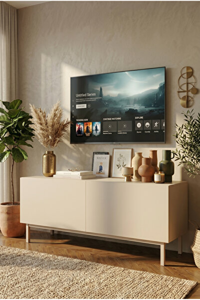 Robin Home Miami Tv Ünitesi Sehpası 2 Kapaklı Ahşap Ayaklı 120cm Kumsal