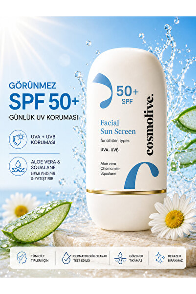 Cosmolive Güneş Kremi | %100 Doğal | Mineralli | Yüz | Spf 50 | Yağlı - Kuru ...