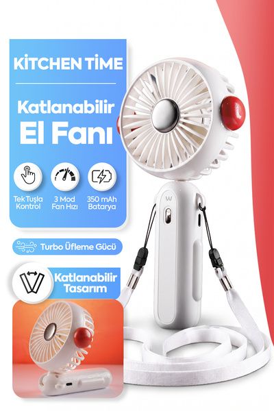 Kitchen Time Katlanabilir Turbo Üflemeli Boyun Askılı Fan 3 Güç Kademesi Daya...