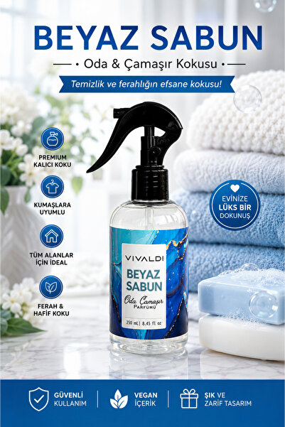 Vivaldi Home Beyaz Sabun Oda ve Çamaşır Parfümü Sprey 250 ml – Uzun Süre Kalı...