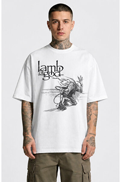 Fuddy Moda تي شيرت مطبوع عليه Lamb Of God مقاس كبير، تي شيرت مطبوع عليه موسيق...