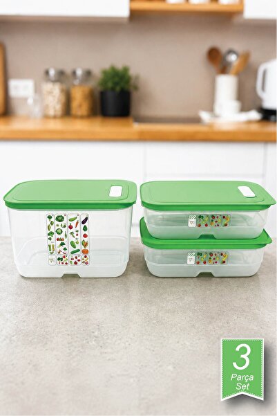 VİP AHMET Vegetable, Fruit and Greenery Storage Container Set 2*1.8 Lt + 4.3 Lt