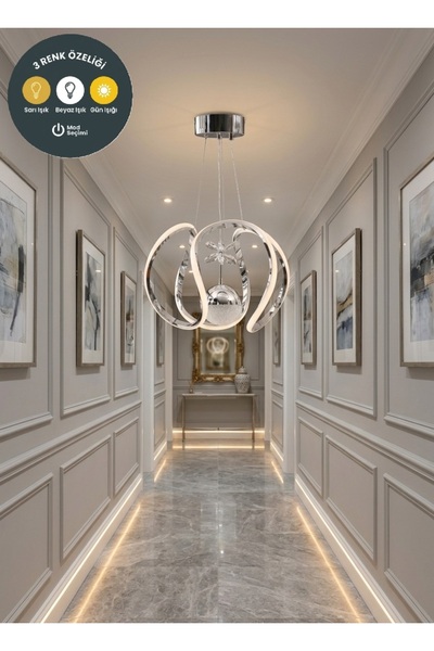 Lzy Avize Store Amissos Lille Krom Sarkıt LED Avize 3 Renk | Salon, Mutfak ve...