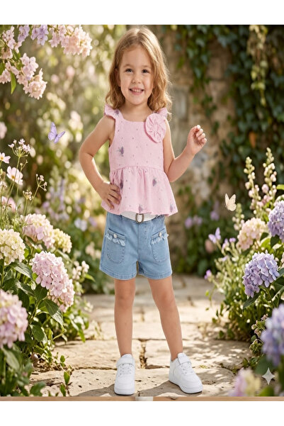 Erca Home Tekstil Ürünleri Jeans Shorts Summer Girls Two-Piece Set 5Y,4Y,3Y,2...