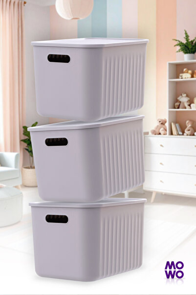 Mowo Home BigBox 20 Lt 6'lı Gri Dolap Düzenleyici Kapaklı Saklama Kutusu Sepet Organizer Oyuncak kutusu