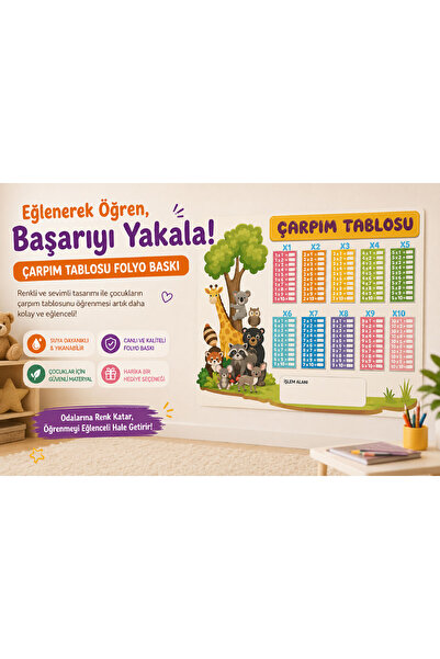 Tatlı Süprizler RENKLİ ÇARPIM TABLOSU 90X60 KALEM HEDİYELİ YÜKSEK KALİTE FOLY...