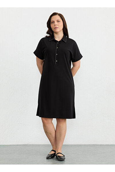 Selen Siyah Kadın Polo Yaka Elbise 26YSL7765