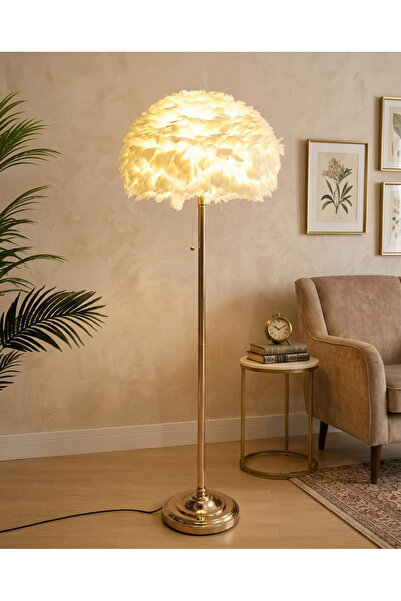 TrentonGCC Tall Feather Floor Lamp with Golden Metallic Stand For Elegant Mod...