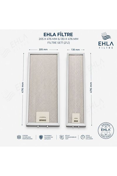 EHLA Filtre Esty 1350 Aspiratör Filtresi Seti 2 Adet Gri