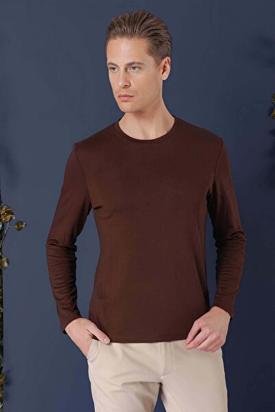 Efor Erkek TS 870 Slim Fit Kahve Spor T-Shirt