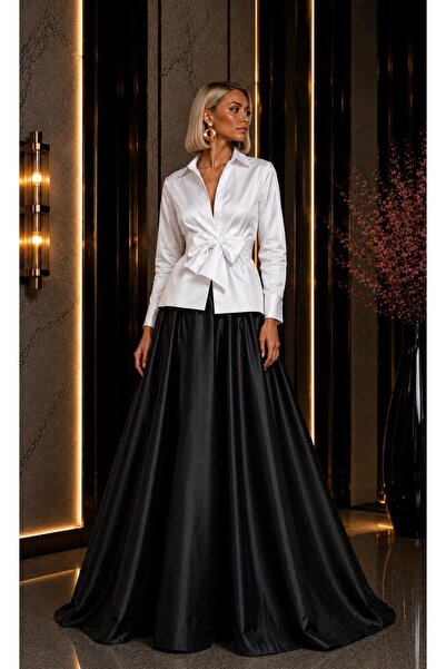 SERAVENZA COUTURE Uzun Kollu Seyyar Kuşaklı Kruvaze Gömlek &Maxi Boy Etek Alt...