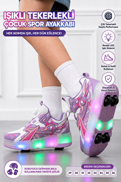 Prosheck UNISEX Çocuk Patenli ve Işıklı,Rahat Spor Ayakkabı -Kaykaylı Çıkarıl...