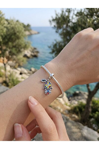 My Story Renkli Hamsa Ve Nazar Boncuğu sallantılı Gümüş Charm
