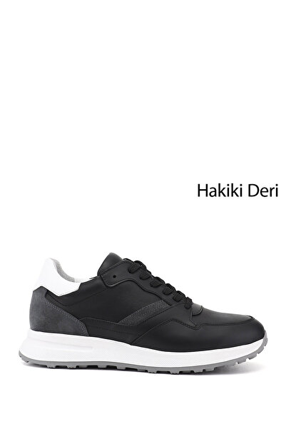 GÖNDERİ(R) Men's Black Lace-Up Genuine Leather Comfort Sneaker