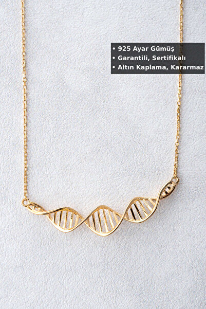 Jewelmim Gümüş DNA Kolye | Sarı Altın Kaplama Sevgiliye Özel Hediye DNA Figür...